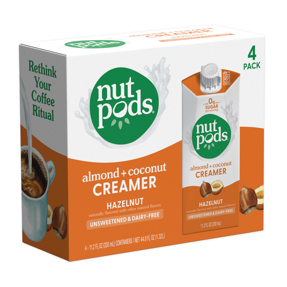Nutpods Hazelnut Creamer bottle front adds dairy-free richness with zero sugar per serving.