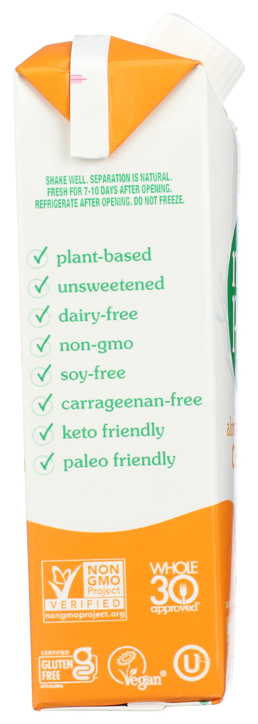 nutpods hazelnut creamer ingredients panel featuring almonds and coconuts