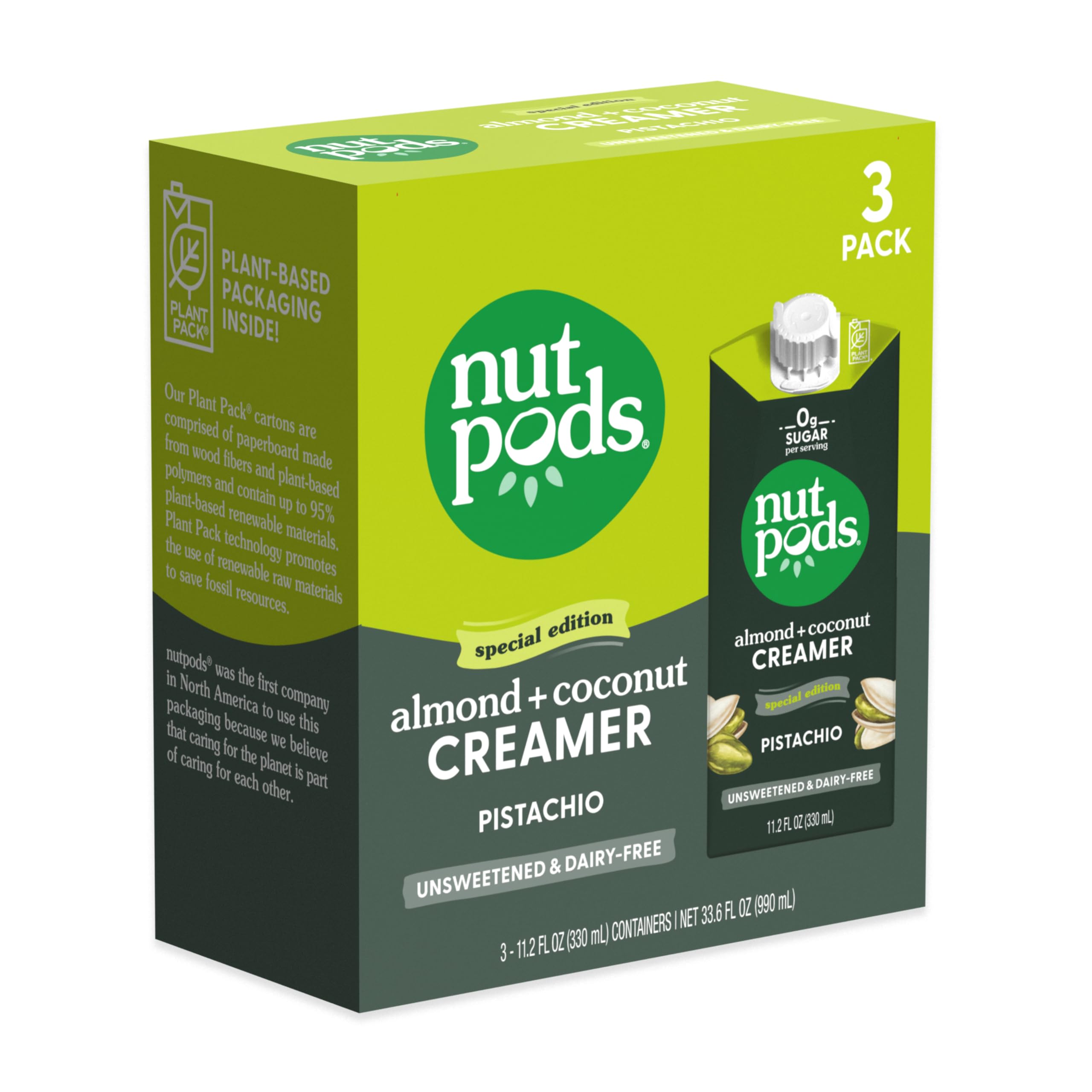 Nutpods Pistachio unsweetened creamer bottle for dairy-free coffee