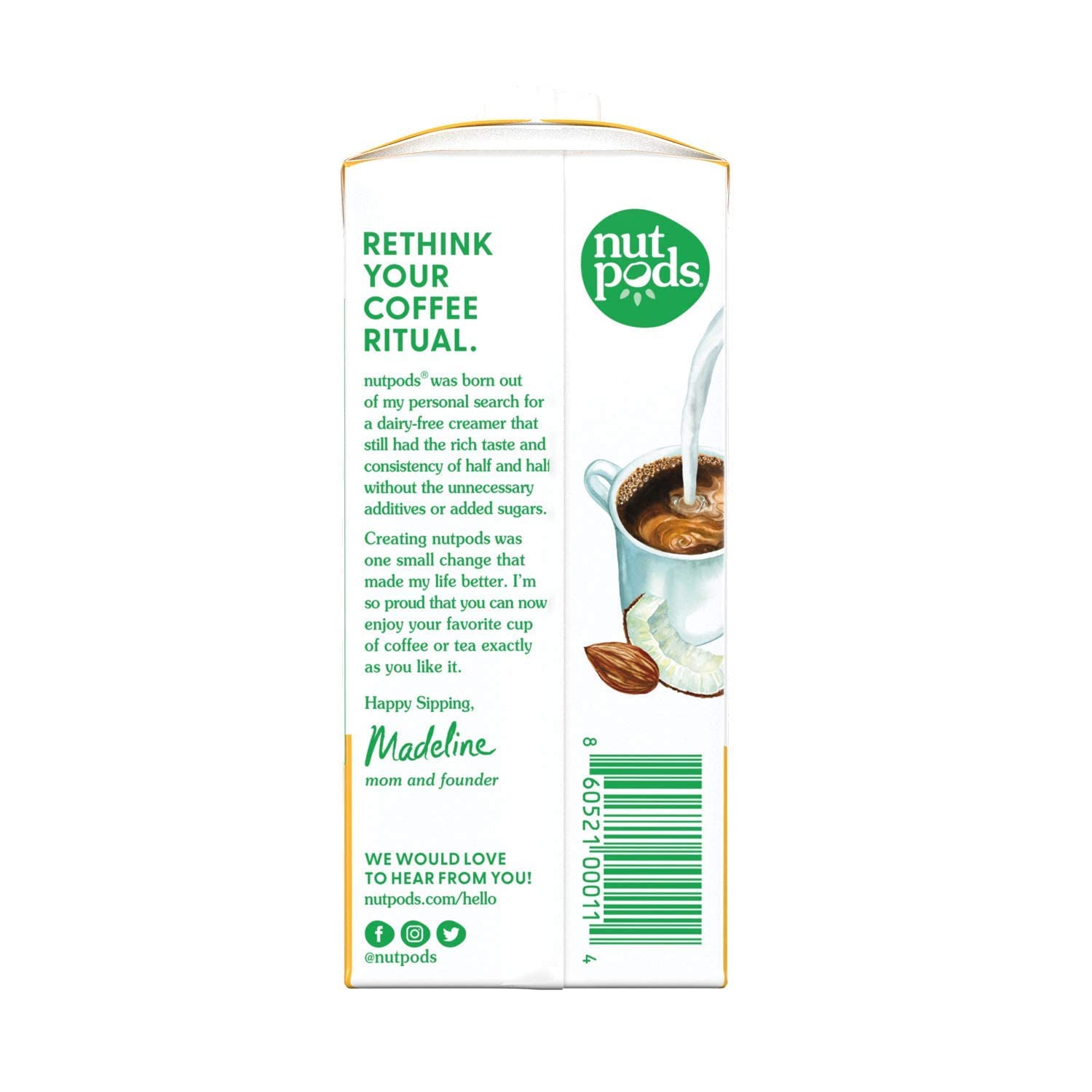 Shelf-stable Nutpods Original Unsweetened packaging ready for pantry storage