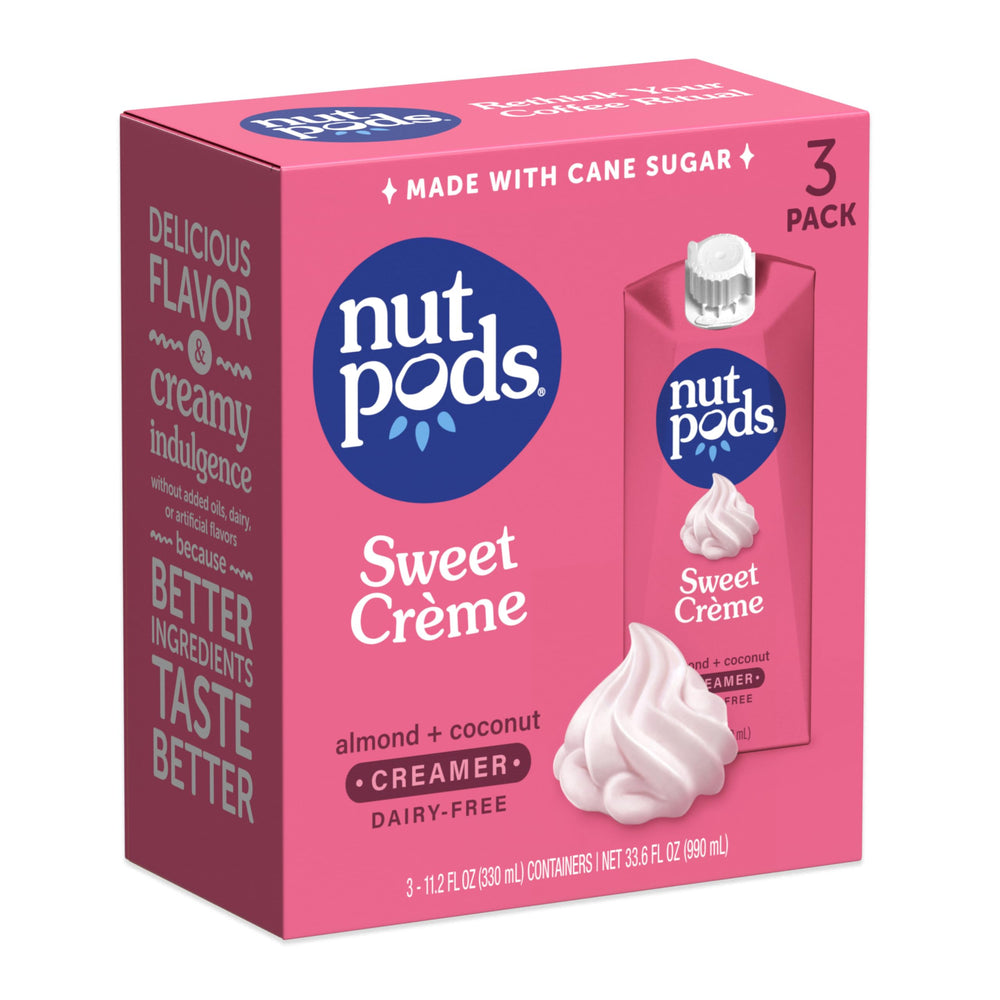 Nutpods Sweet Creme coffee creamer bottle showing rich dairy-free creaminess for coffee