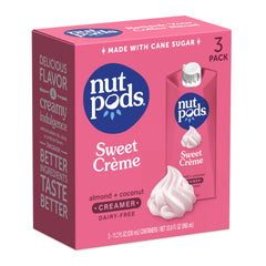 Nutpods Sweet Creme coffee creamer bottle showing rich dairy-free creaminess for coffee