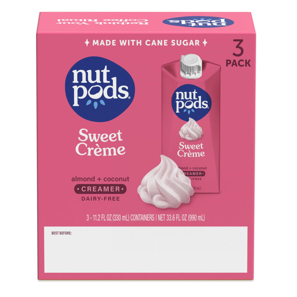 Nutpods Sweet Creme shelf-stable packaging stored in pantry for convenient access