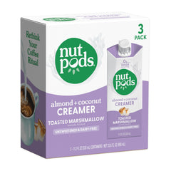 nutpods Toasted Marshmallow creamer bottle enhances coffee flavor.