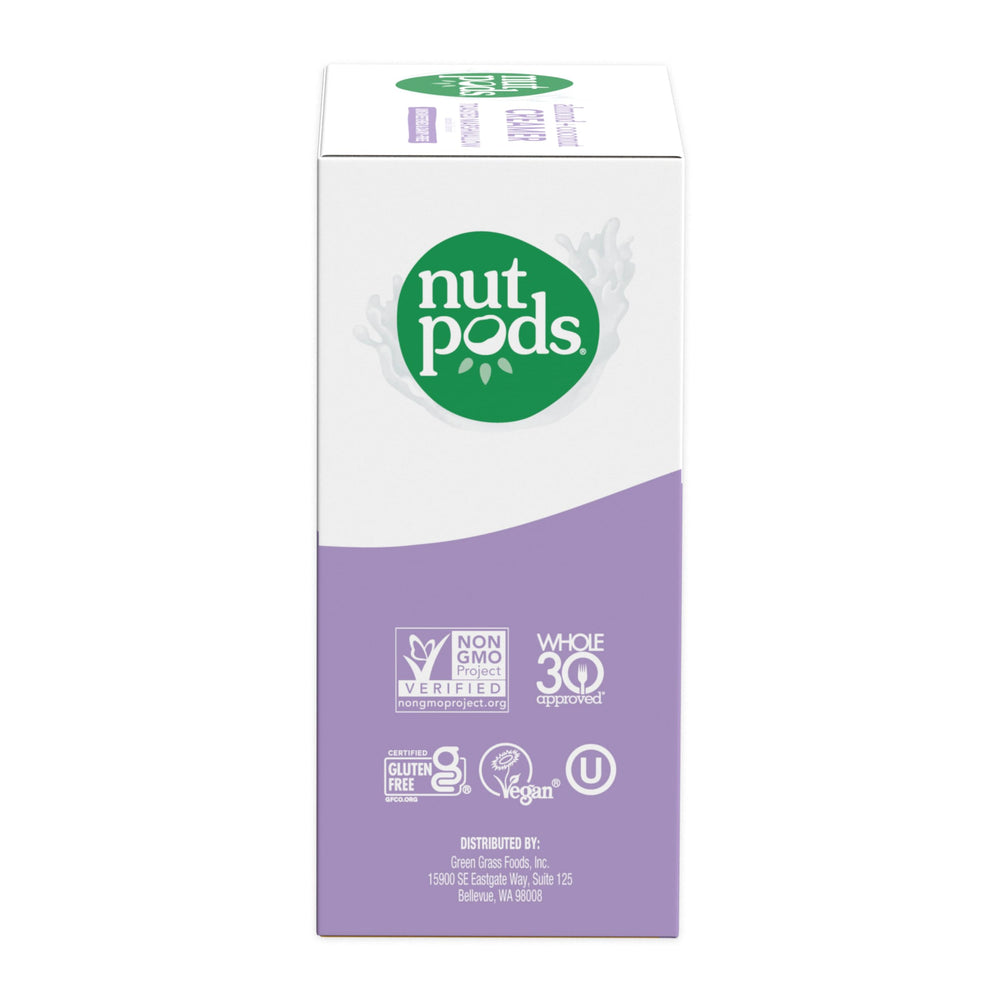 nutpods Dairy-free creamer on pantry shelf in 11.2oz bottle.