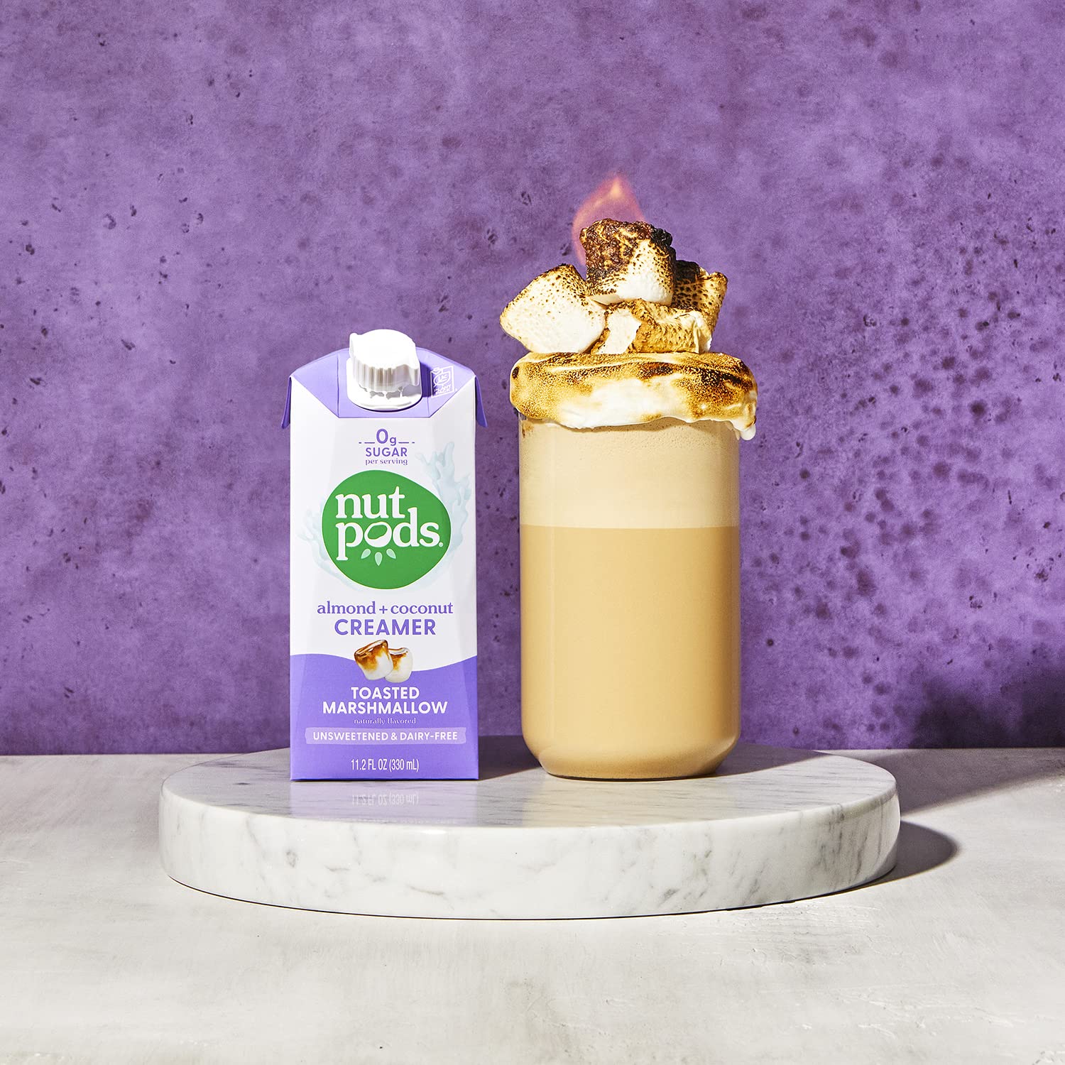 nutpods Unsweetened latte with toasted marshmallow flavor.