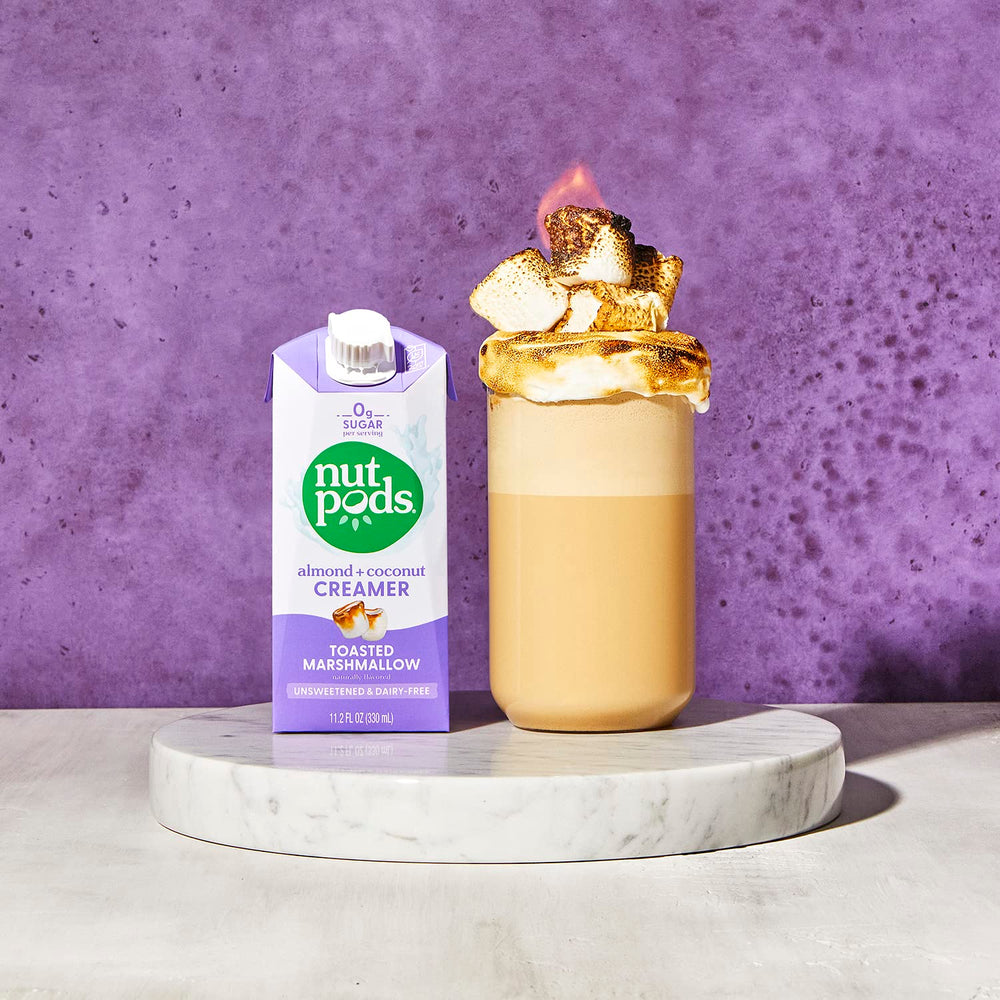 nutpods Unsweetened latte with toasted marshmallow flavor.