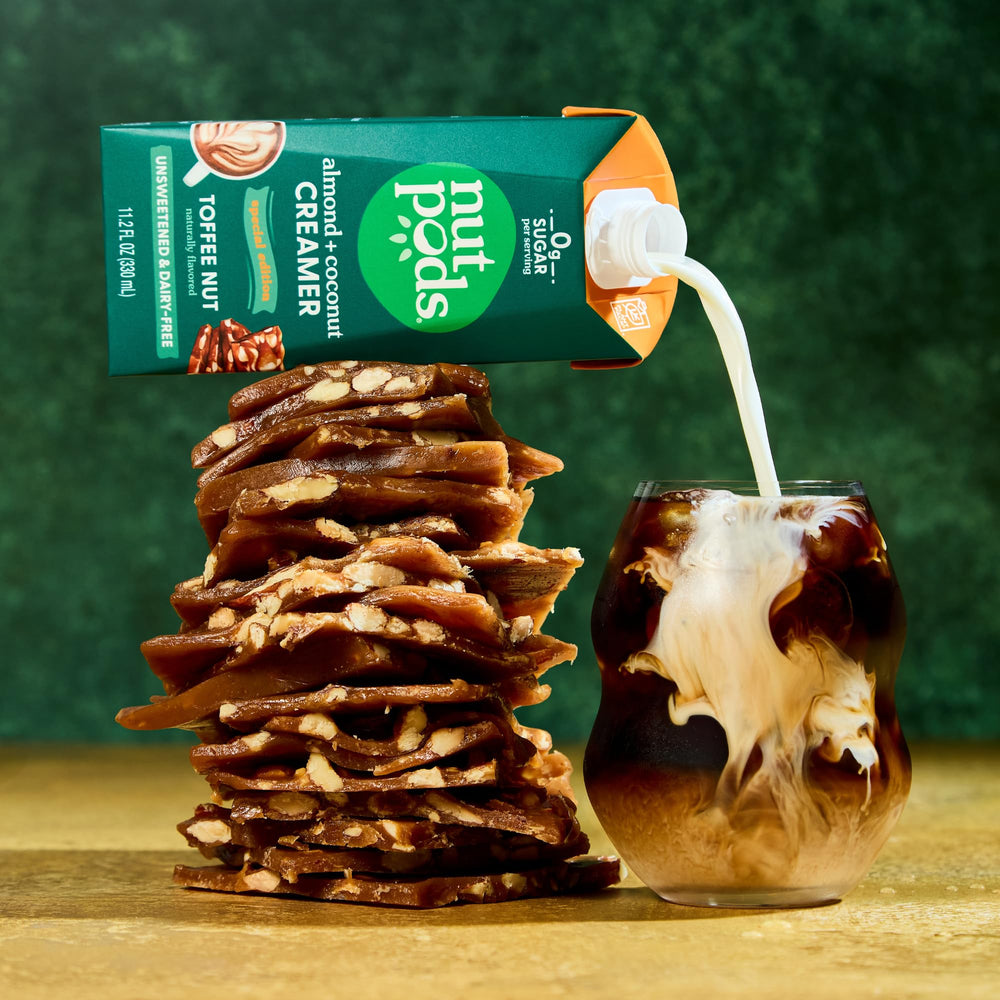 Creamy toffee-nut flavor swirls into a cup, enhancing daily coffee.