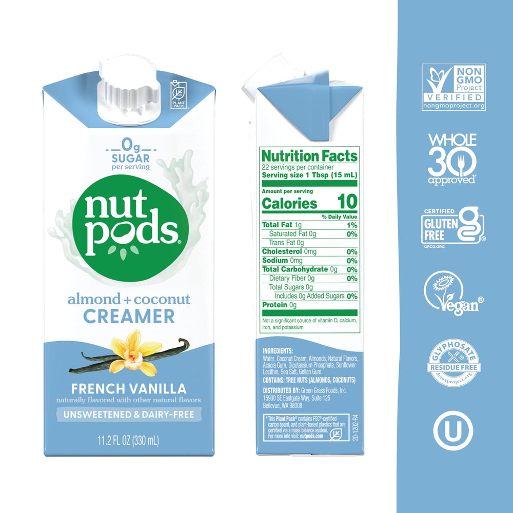 Nutpods unsweetened French Vanilla creamer mug scene shows creamy texture