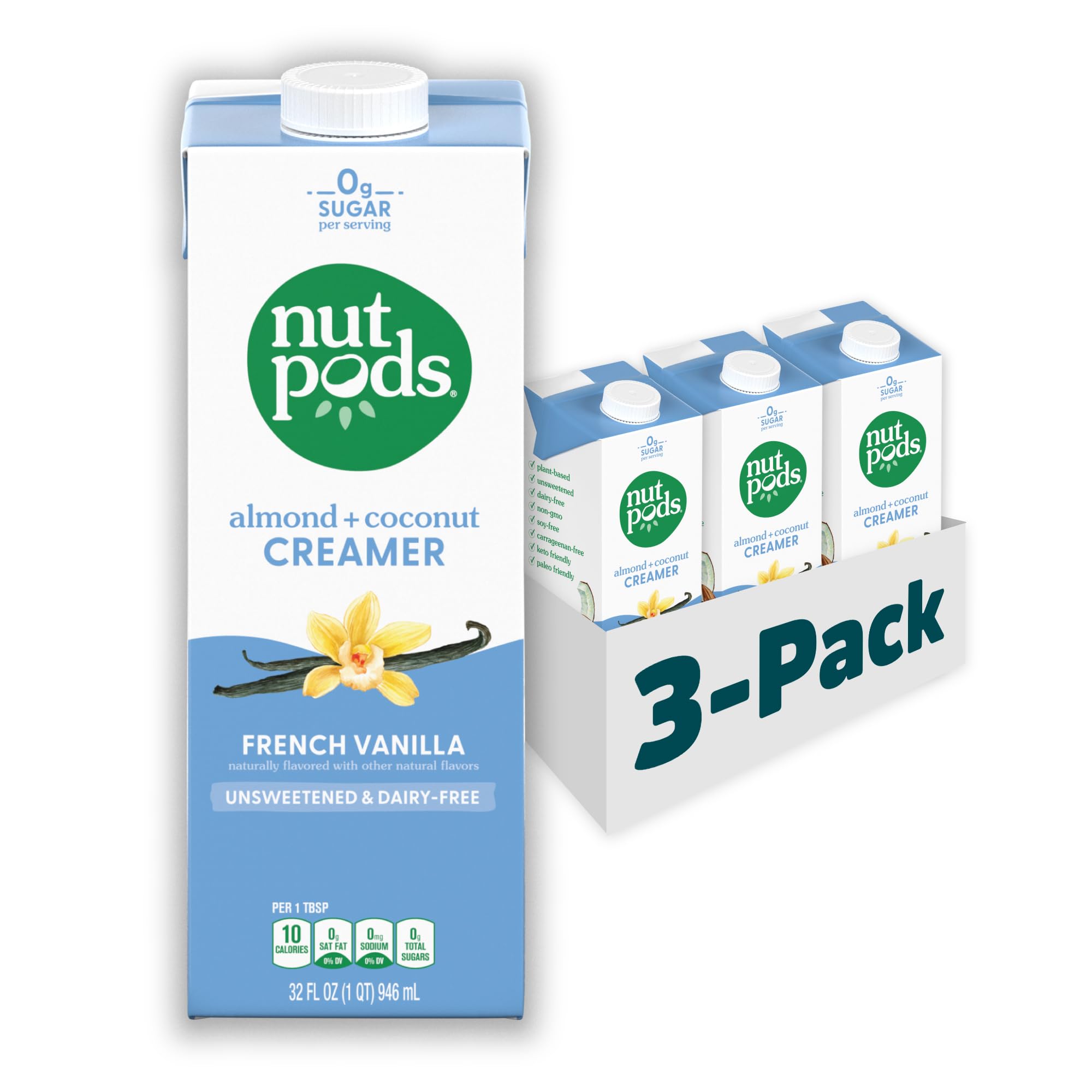 nutpods unsweetened French Vanilla dairy-free creamer being poured into coffee for a smooth, zero-sugar boost