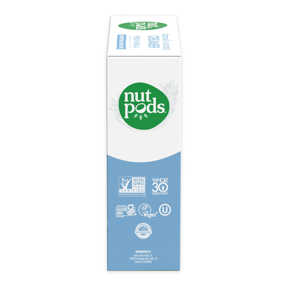 nutpods unsweetened French Vanilla dairy-free creamer being poured into a mug for a creamy dairy-free cup