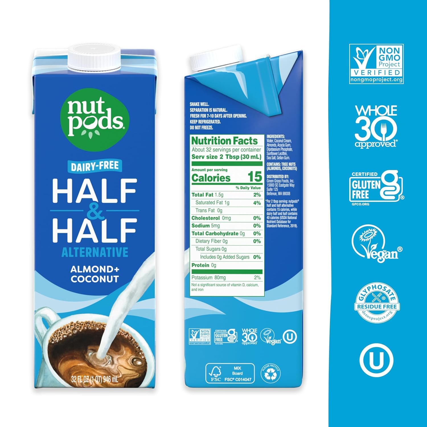 Nutpods Unsweetened Half & Half adds smooth, dairy-free creaminess to your cup.