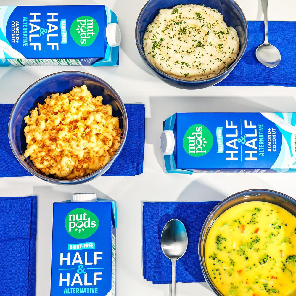 Nutpods Unsweetened Half & Half in kitchen, suitable for keto and vegan meals.