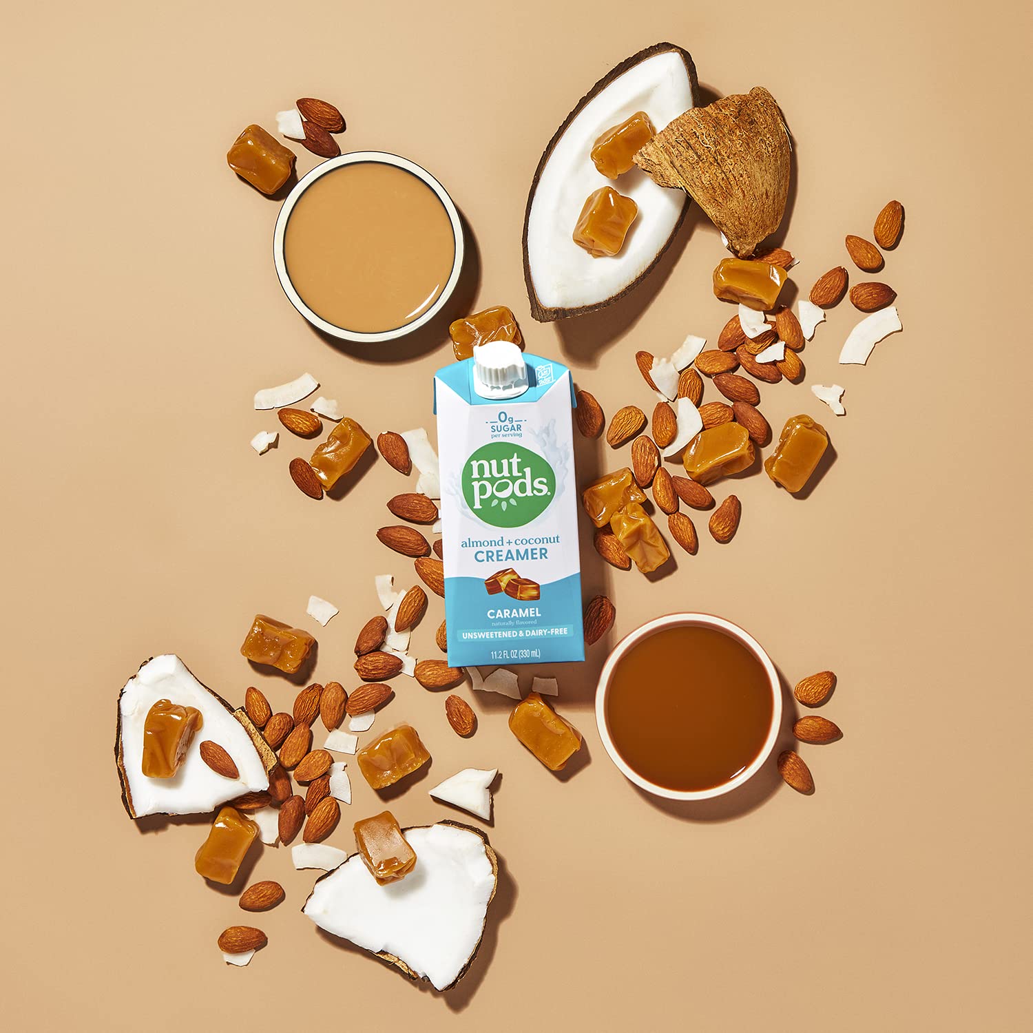 nutpods unsweetened label close-up emphasizing zero added sugars.