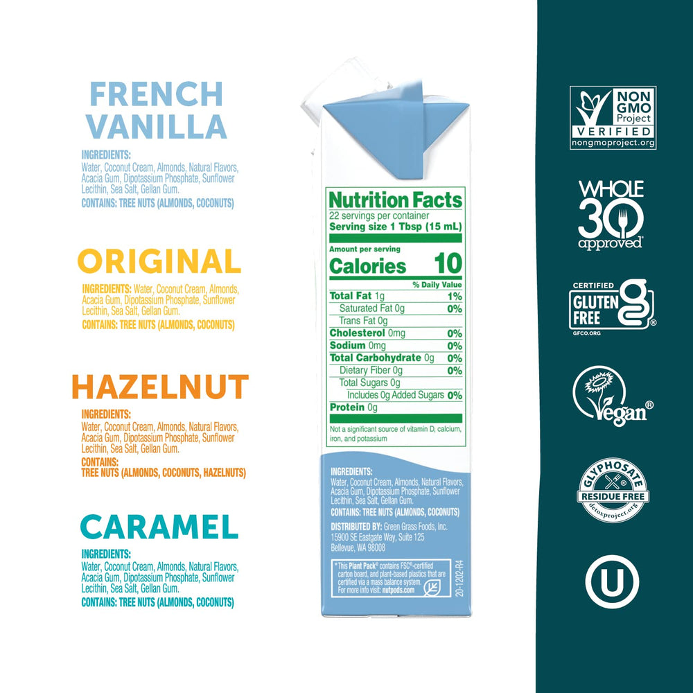 nutpods French Vanilla creamer bottle with rich aroma and unsweetened profile.