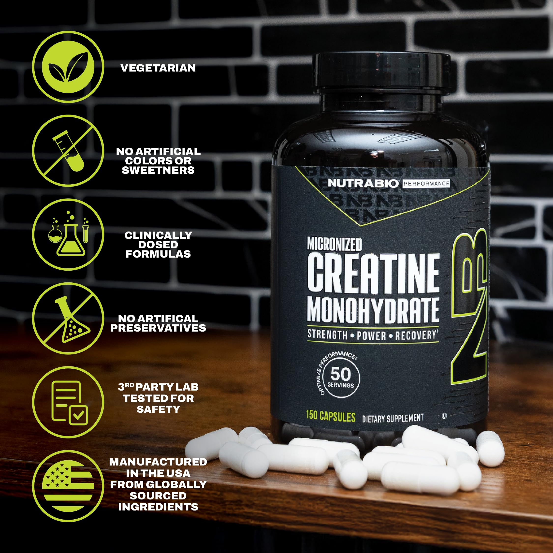 Individual 2500mg creatine capsule highlighting high-dose convenience.