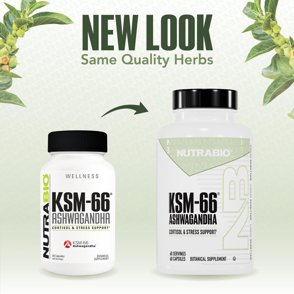 NutraBio Ashwagandha KSM-66 capsules on hands demonstrating use