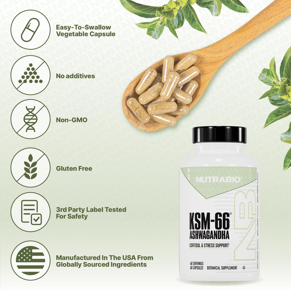 NutraBio Ashwagandha KSM-66 stress relief visualization for calm