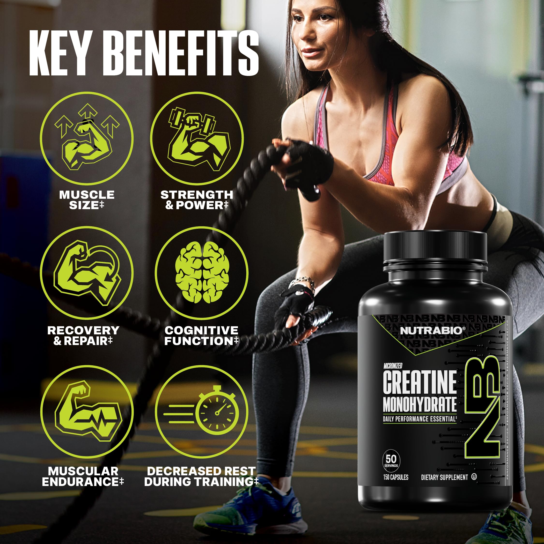 NutraBio label close-up signaling quality creatine monohydrate supplementation.