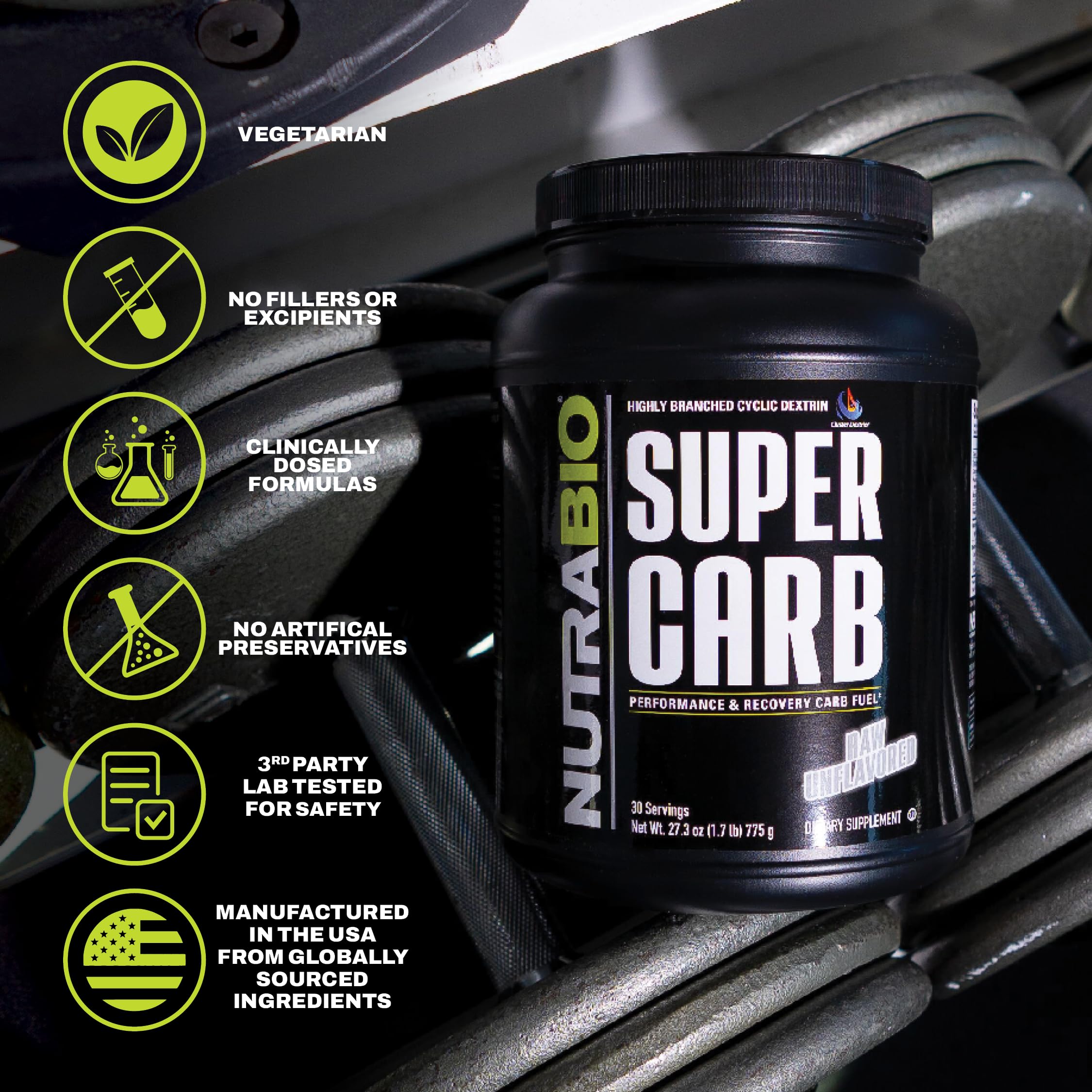 NutraBio Super Carb label view showing full disclosure and ingredients