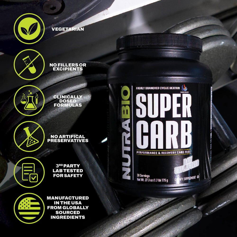 NutraBio Super Carb label view showing full disclosure and ingredients