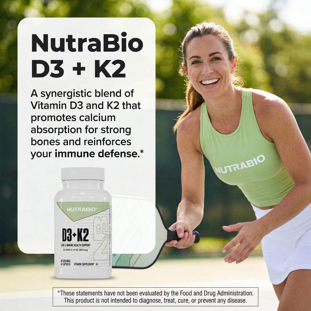 NutraBio capsules in bottle ready for daily use.