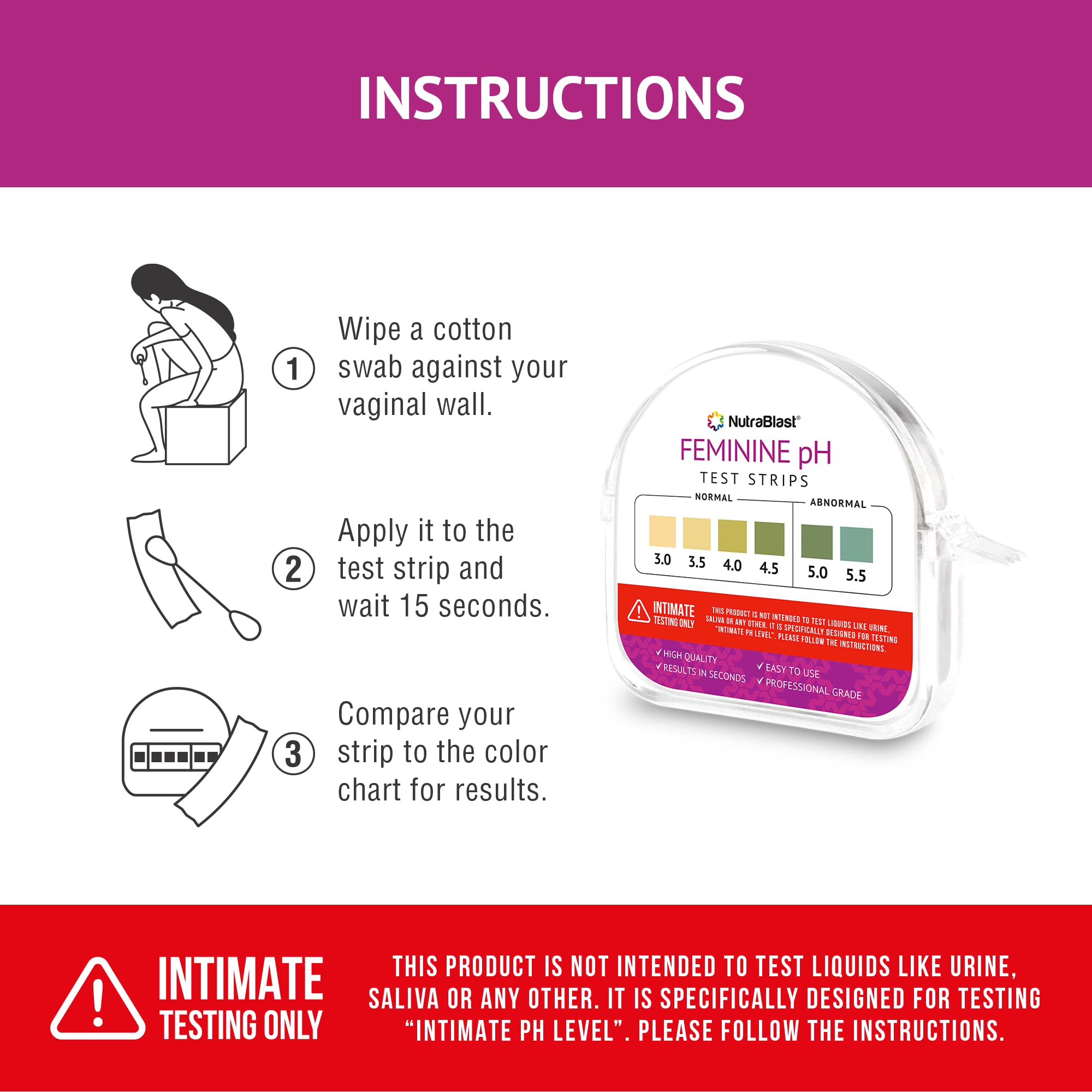 NutraBlast pH test strips color chart enabling quick at home readings.