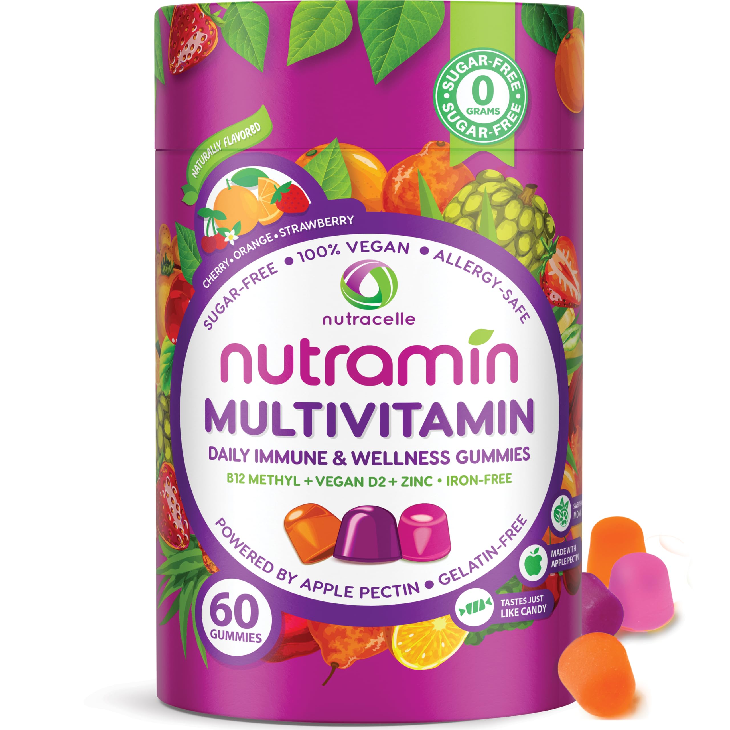 Nutracelle Nutramin bottle shows plant-based vitamins for daily immune support