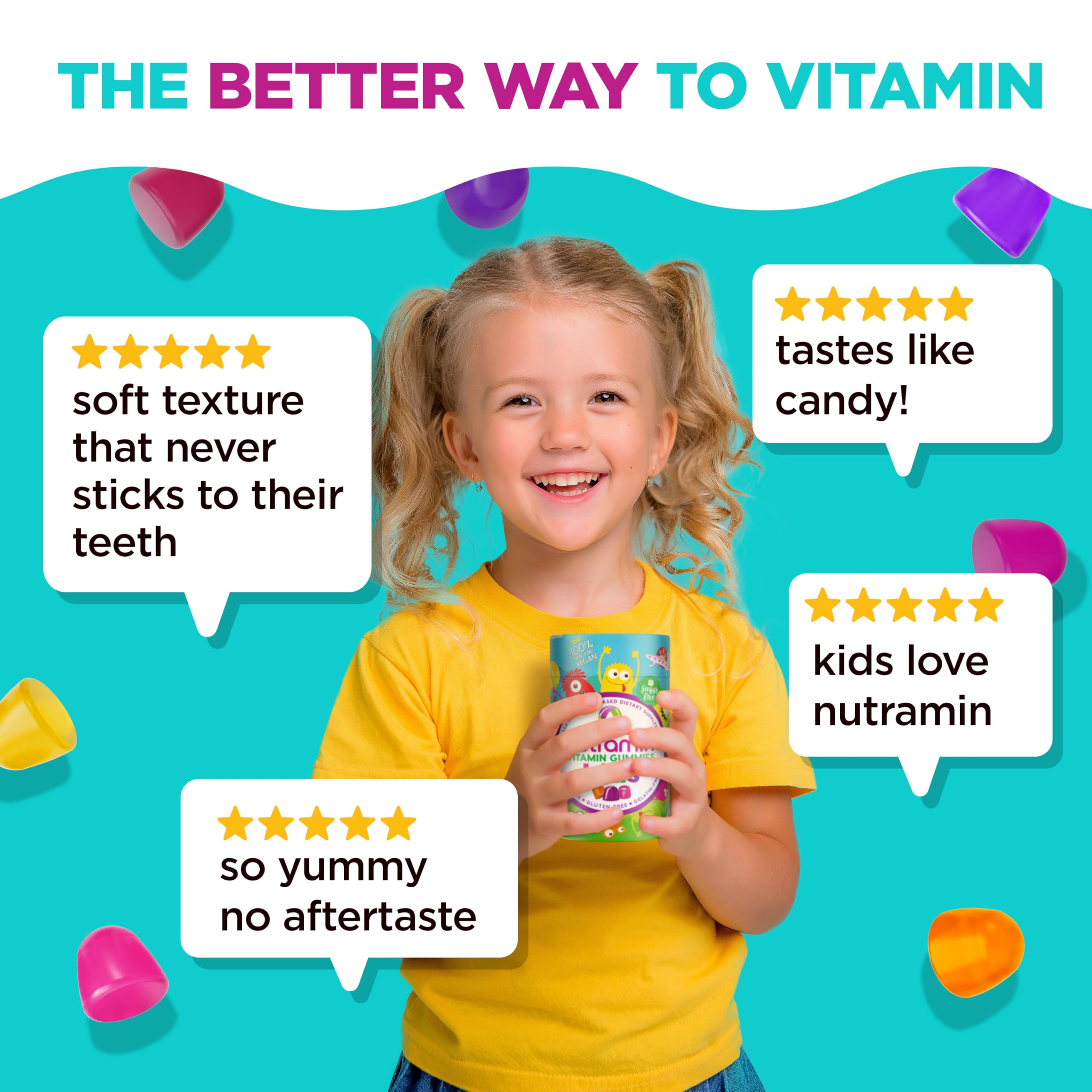 Vegan, gelatin-free formula emphasized on packaging for parents.