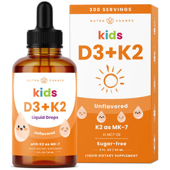 NutraChamps Kids D3 K2 Drops bottle on kitchen counter for easy daily use