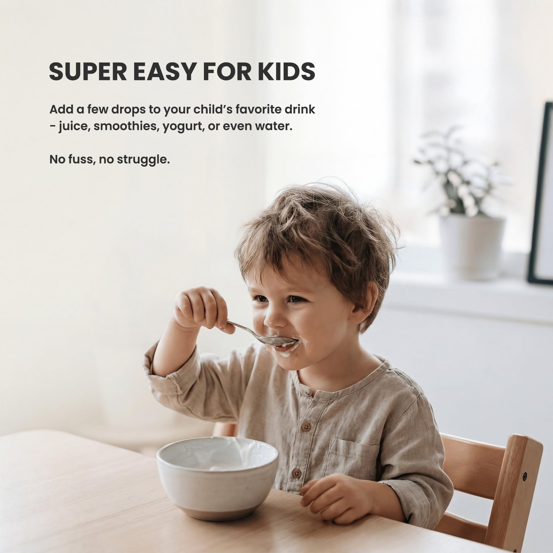 Label on NutraChamps Kids D3 K2 Drops showing ingredients and serving size