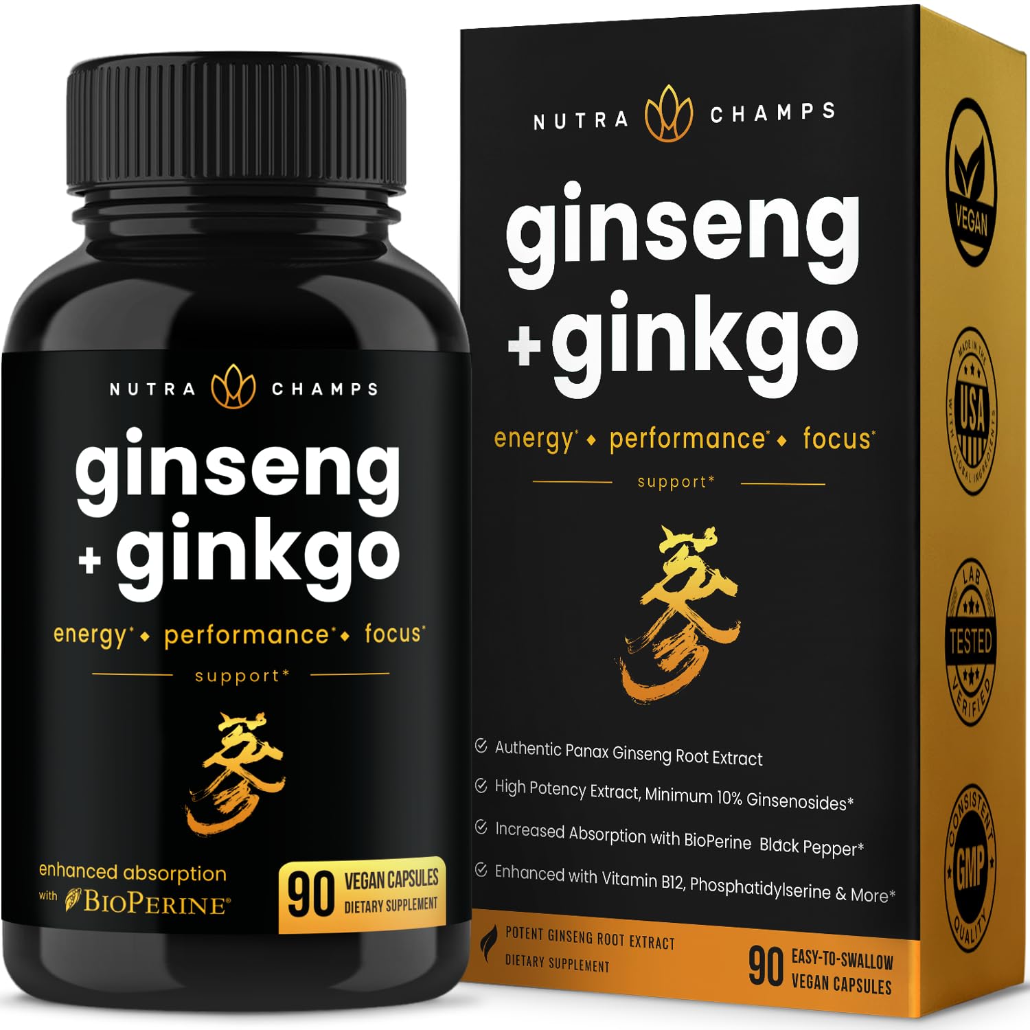 NutraChamps Korean Red Panax Ginseng capsules for energy and focus.