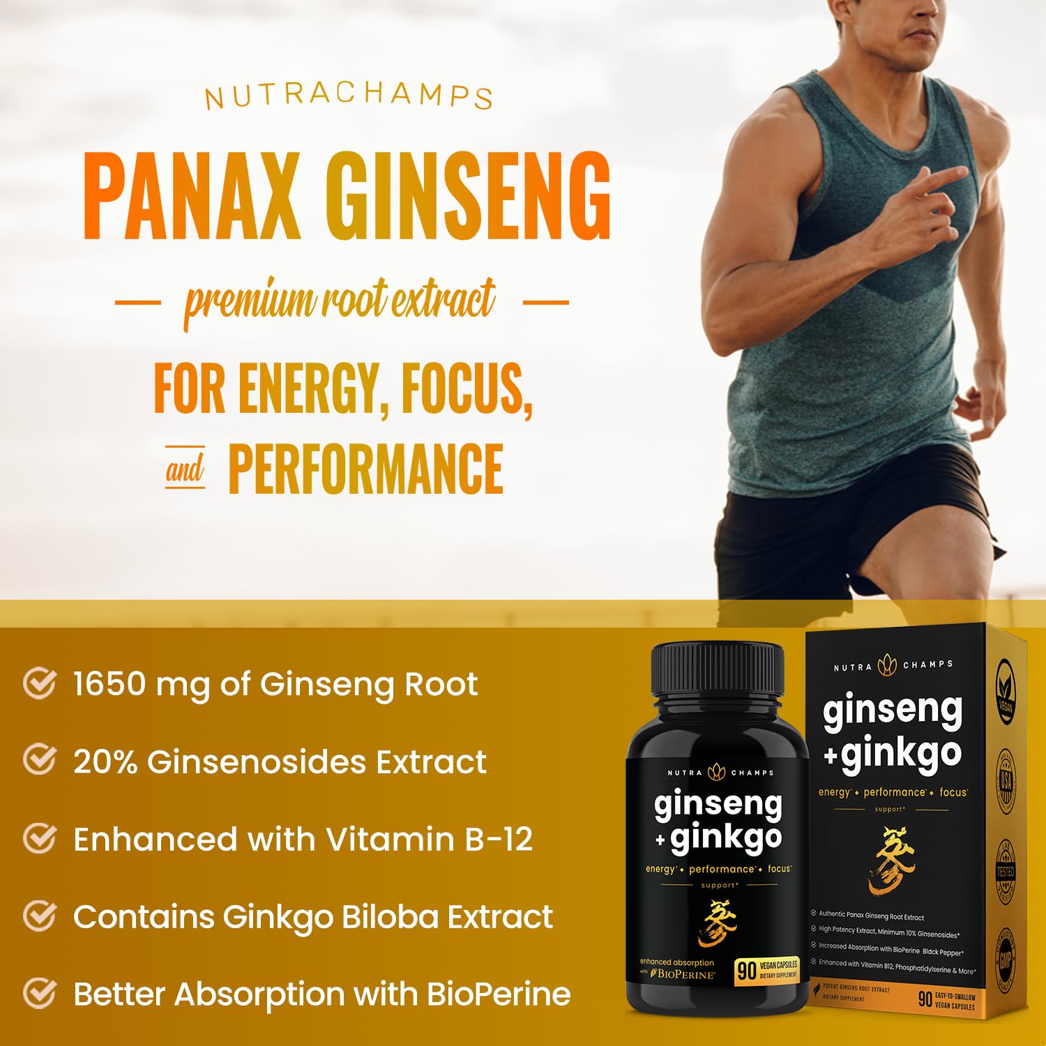 NutraChamps Korean Red Panax Ginseng capsules improve energy and performance for active adults.