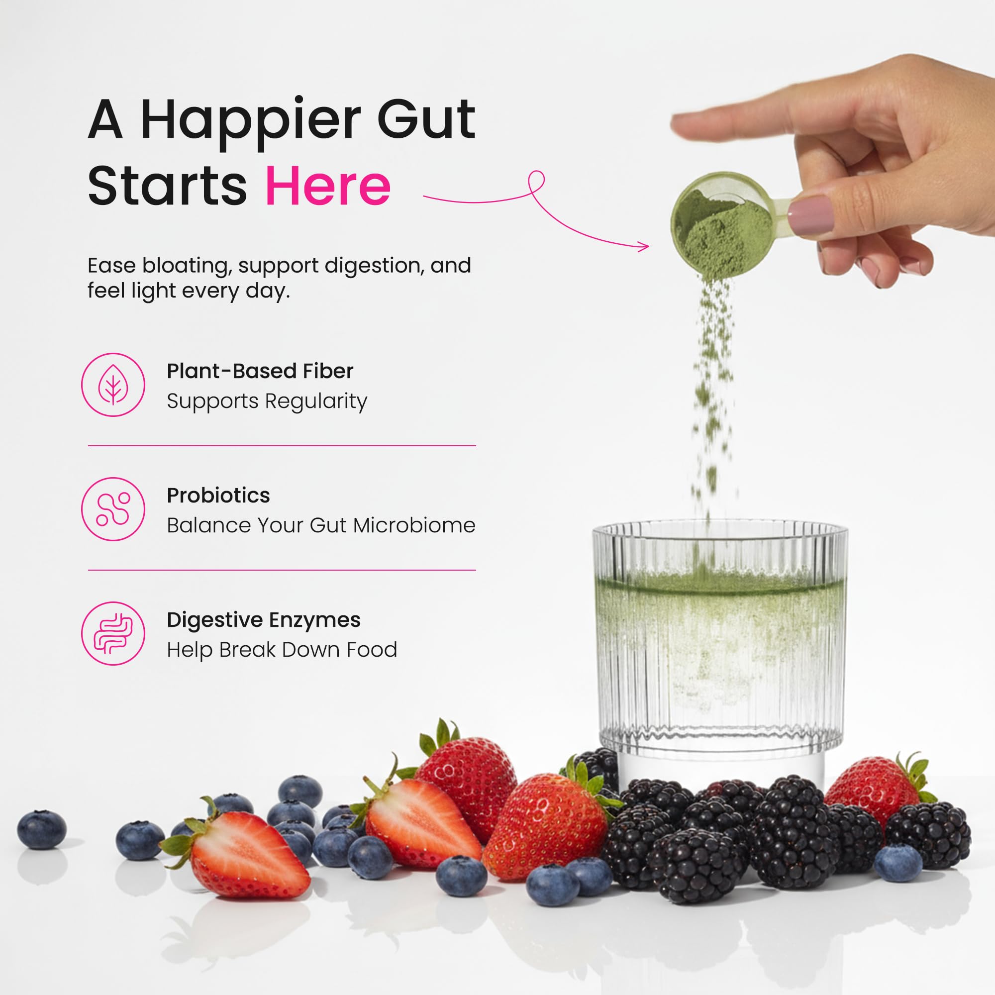 NutraChamps Super Greens ingredients: spirulina, chlorella and more for a vibrant green boost.