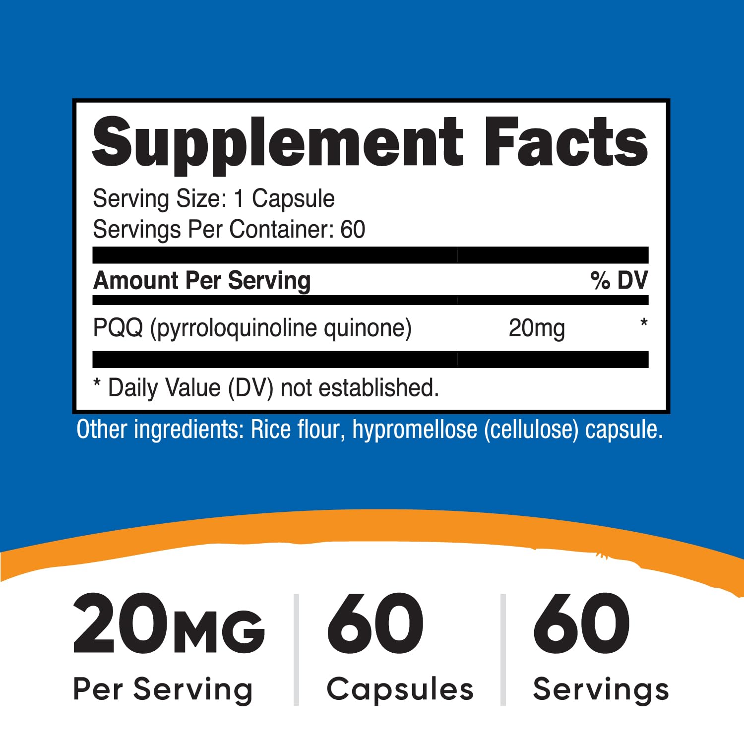Nutricost PQQ 20mg capsules close-up for easy daily intake.