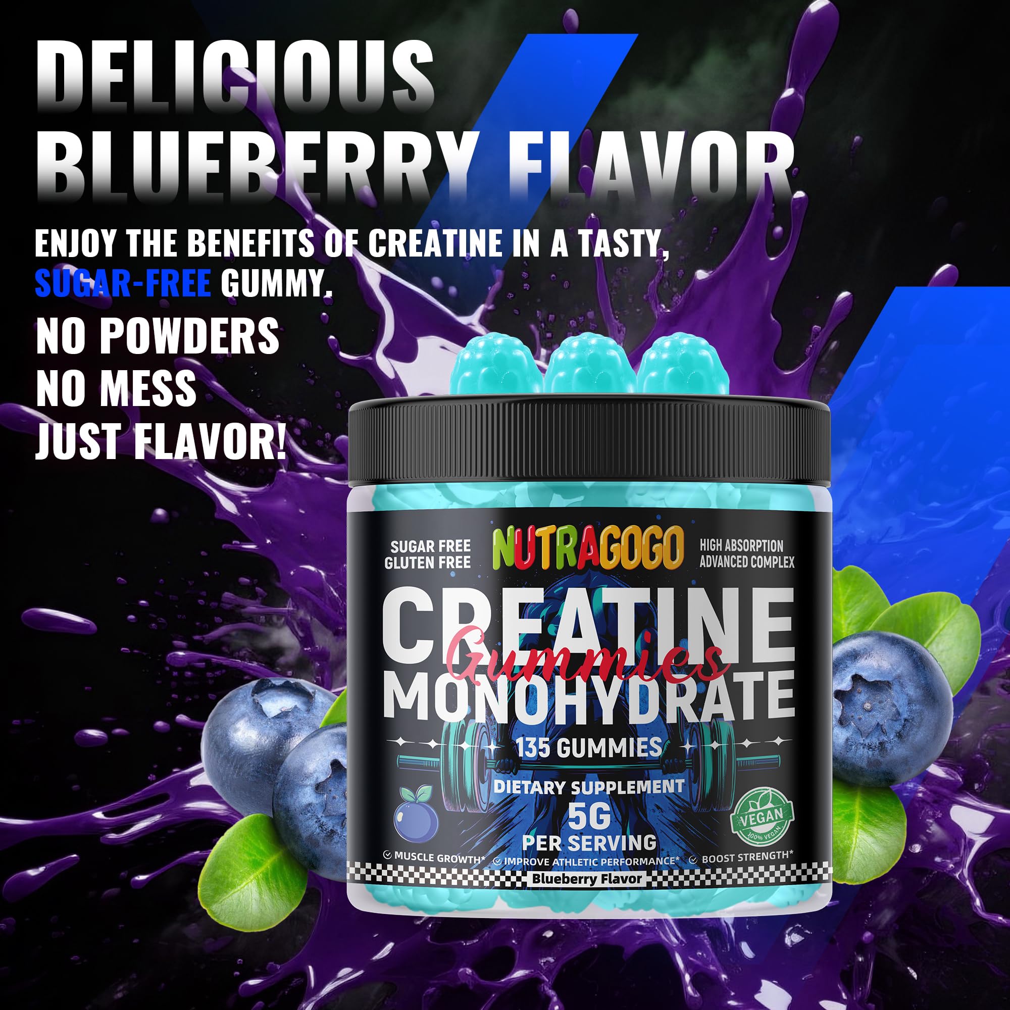 NUTRAGOGO Creatine Gummy 135-count bottle for long-lasting training