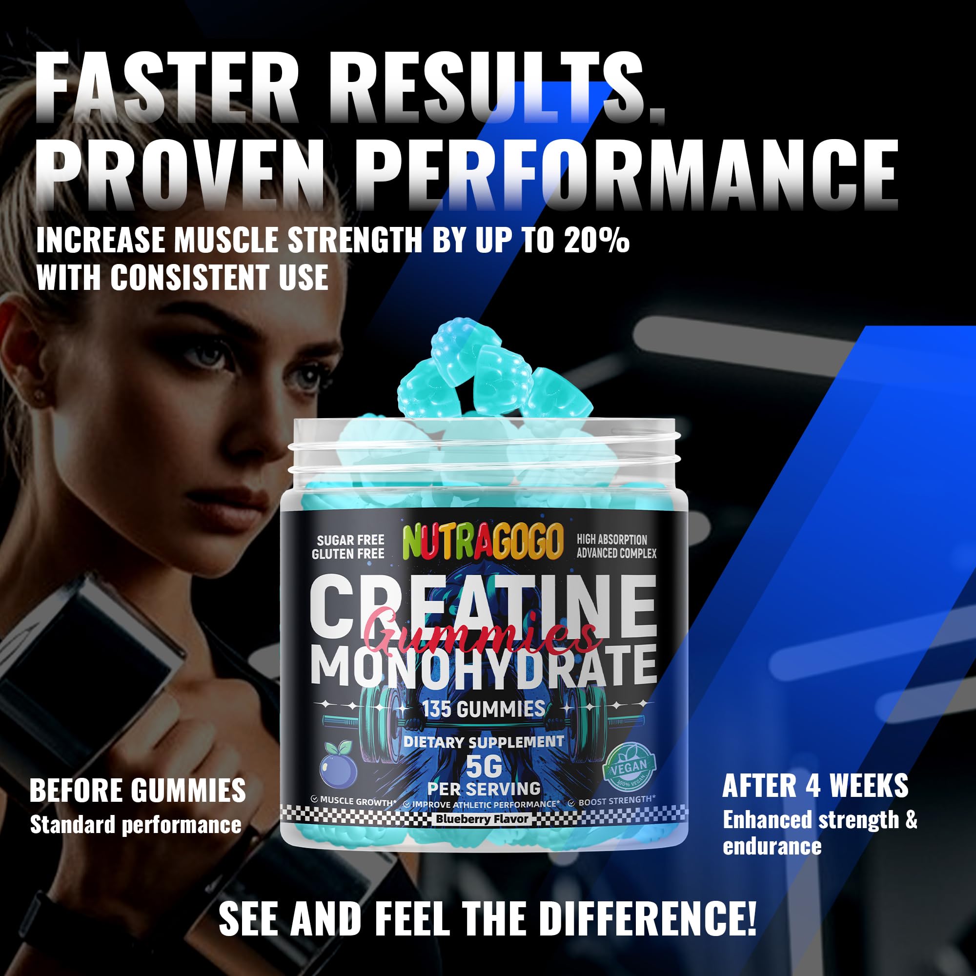 NUTRAGOGO Creatine Gummy blueberry electrolyte flavor offers refreshing taste