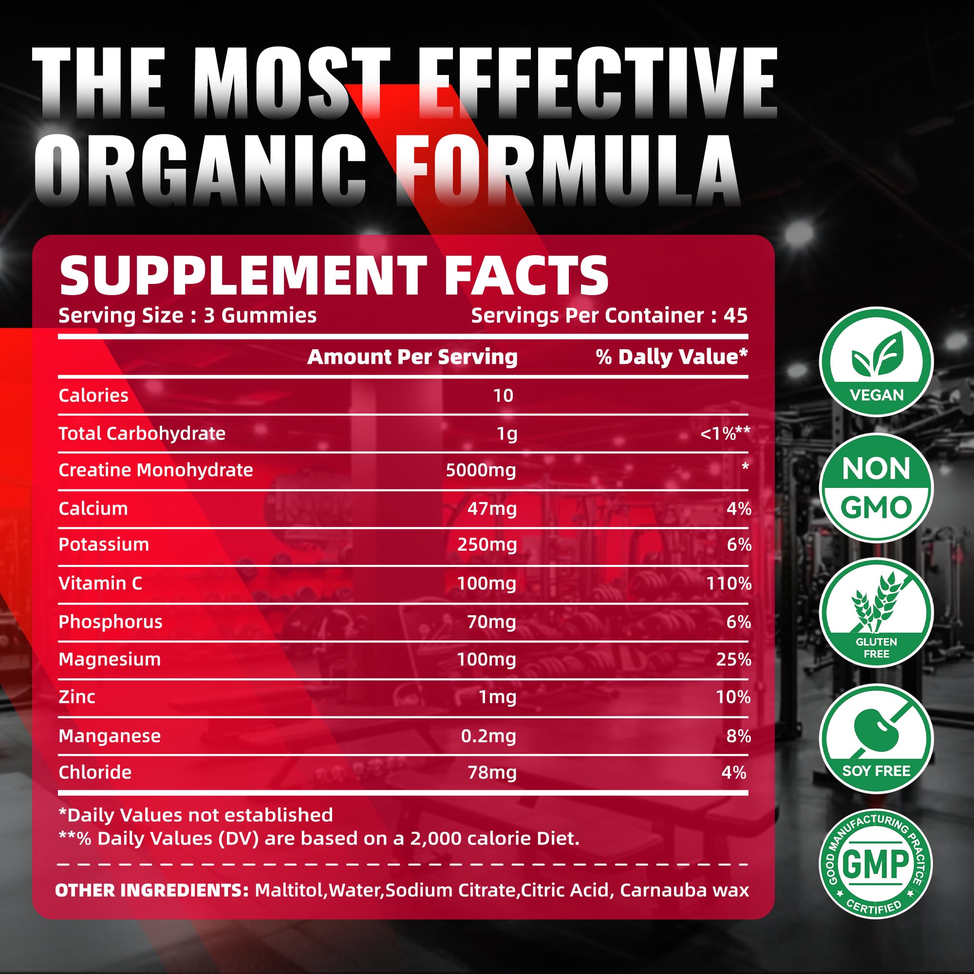 NUTRAGOGO Creatine Gummy bottle label closeup displaying 5 g per serving