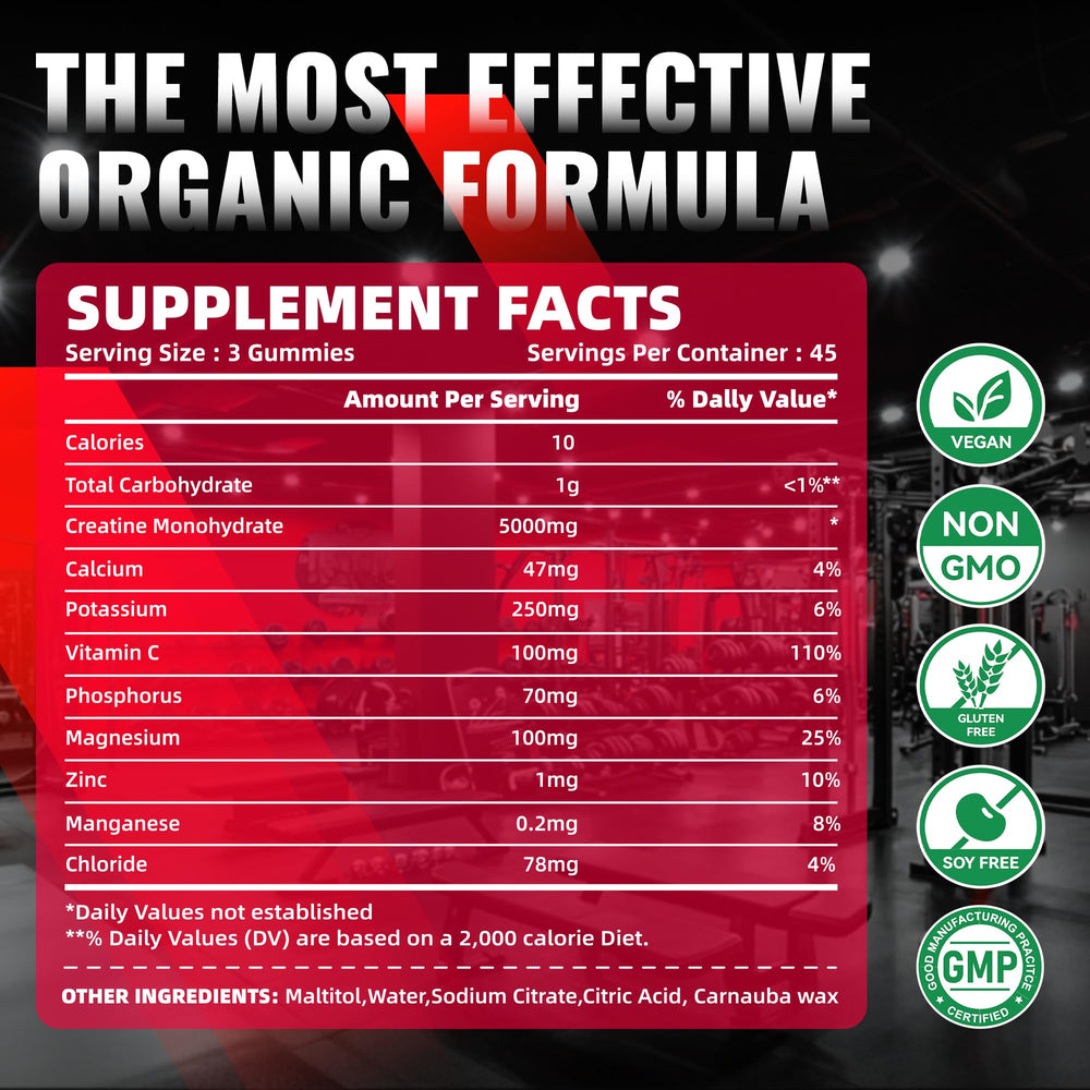 NUTRAGOGO Creatine Gummy bottle label closeup displaying 5 g per serving