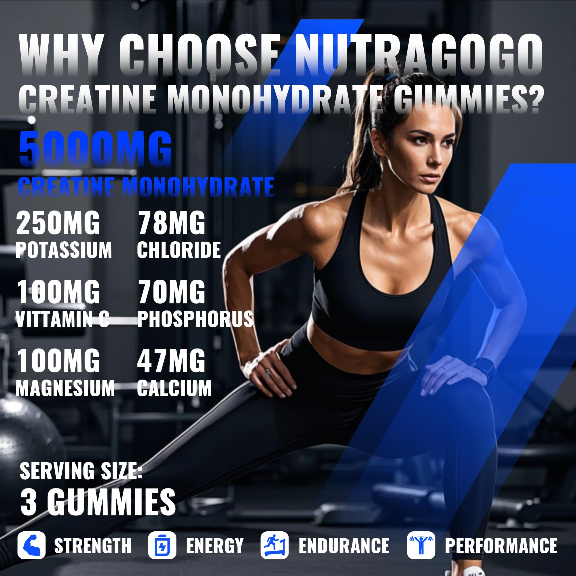 NUTRAGOGO Creatine Gummy label close-up highlights vegan, sugar-free formula