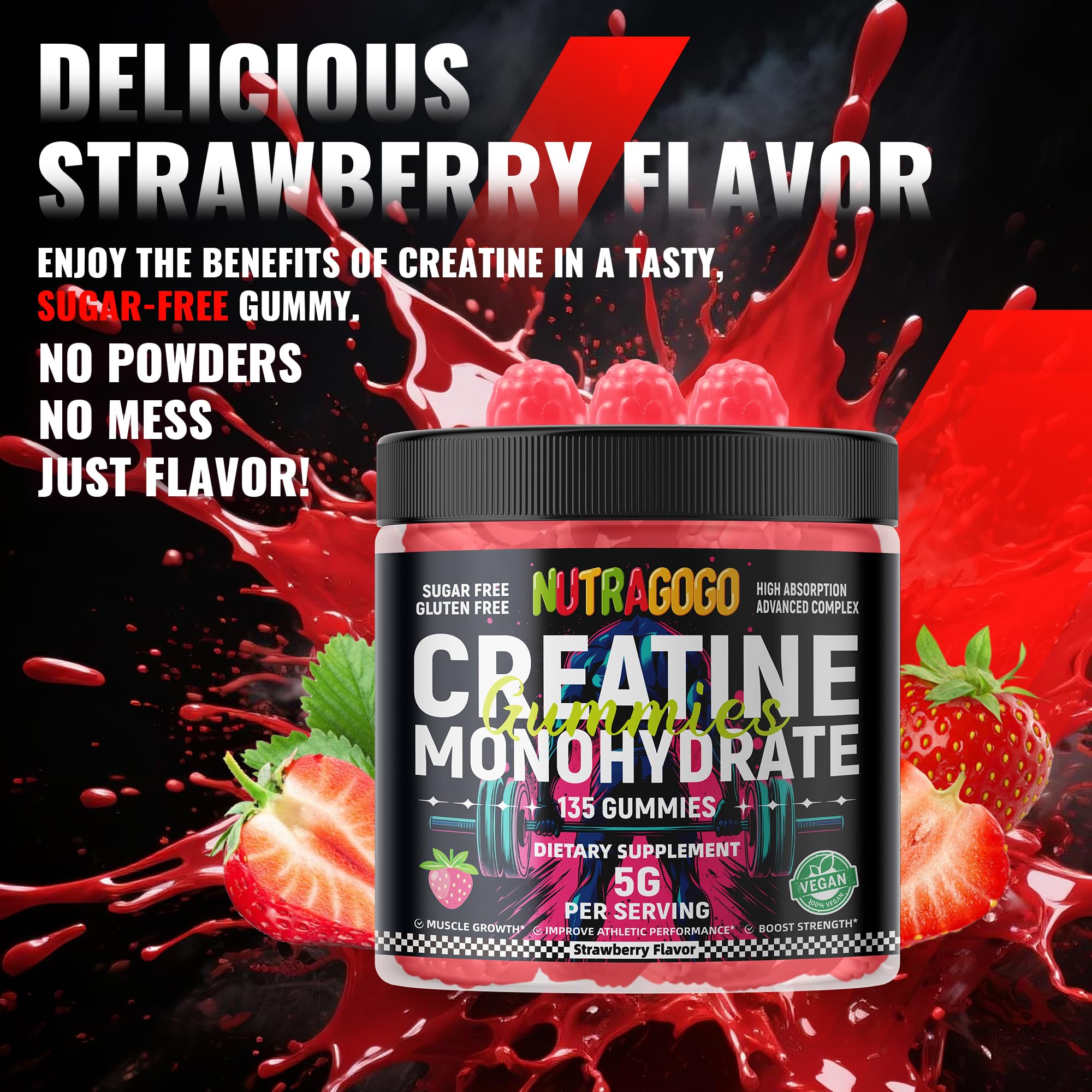 NUTRAGOGO Creatine Gummy serving spoons highlight three-per-serving format