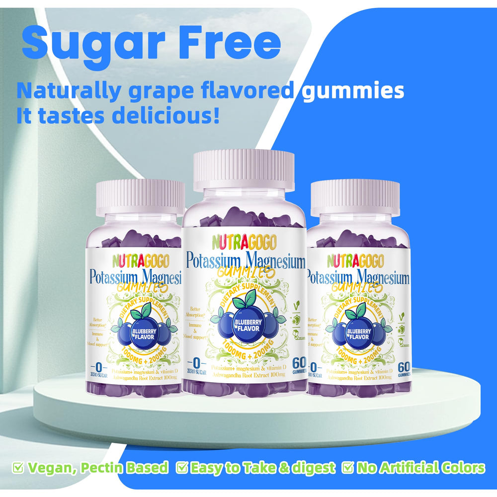 NUTRAGOGO potassium magnesium gummies dosage chart on packaging for simple daily use