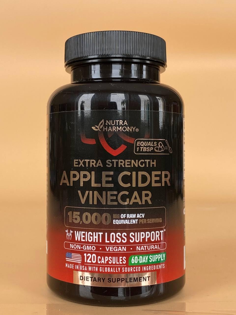 NutraHarmony Apple Cider Vinegar capsules bottle provides convenient daily wellness support.