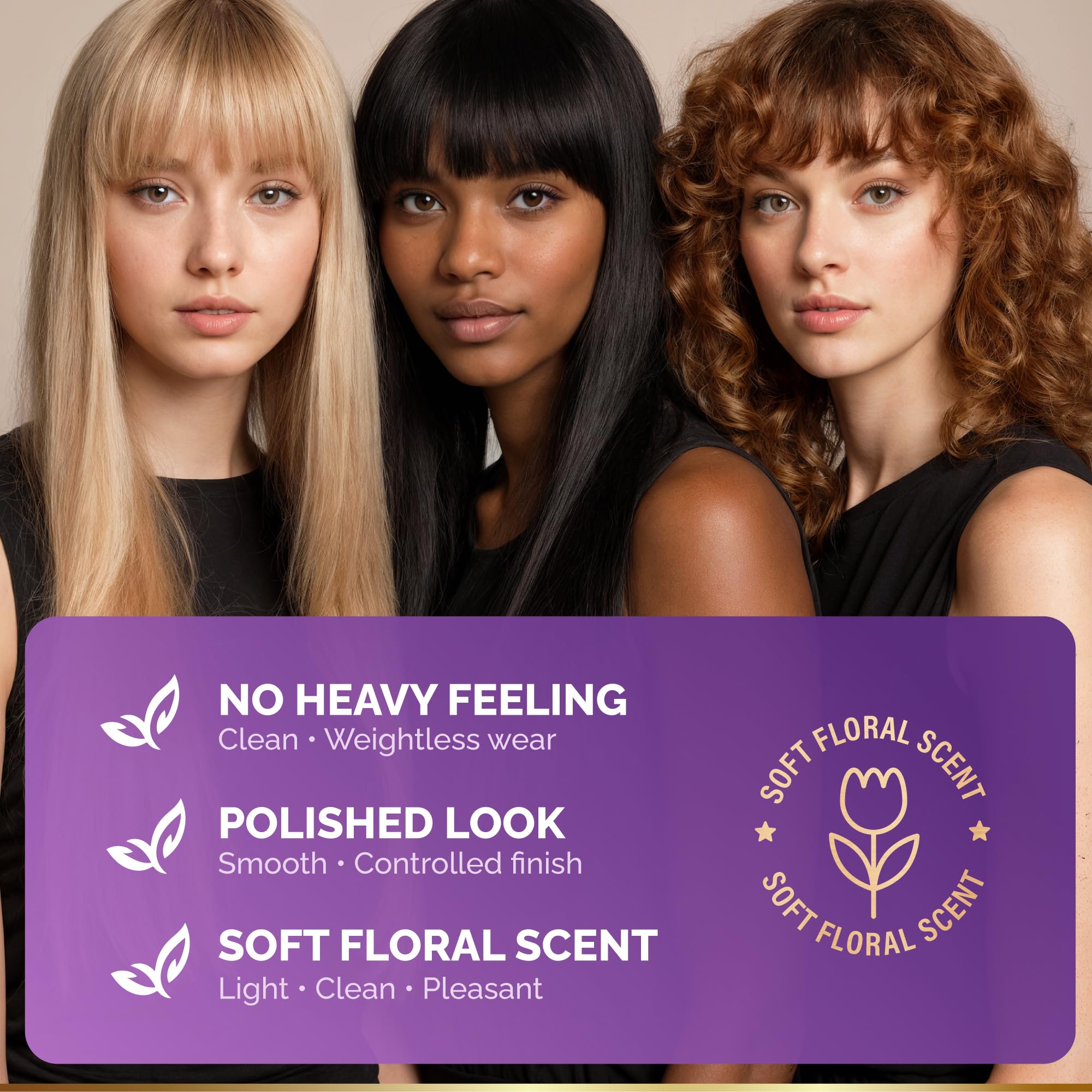NUTRAHARMONY-apply-before-styling-base provides smoothing foundation for sleek looks.