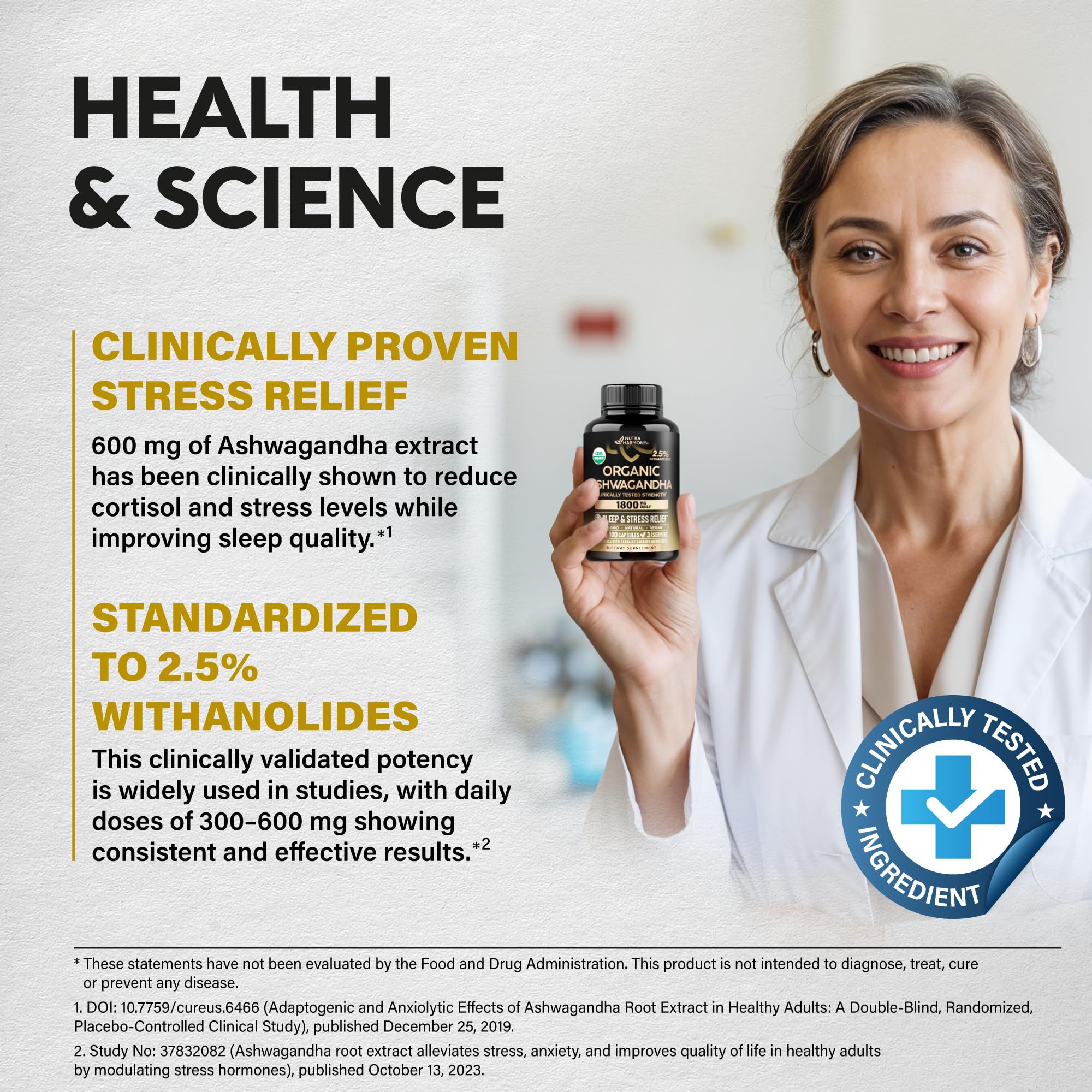 NutraHarmony Ashwagandha capsules with black pepper for better absorption.