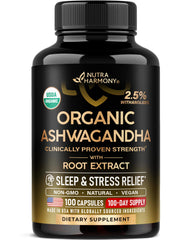 NutraHarmony Ashwagandha bottle capsules for daily stress support and balanced mood.