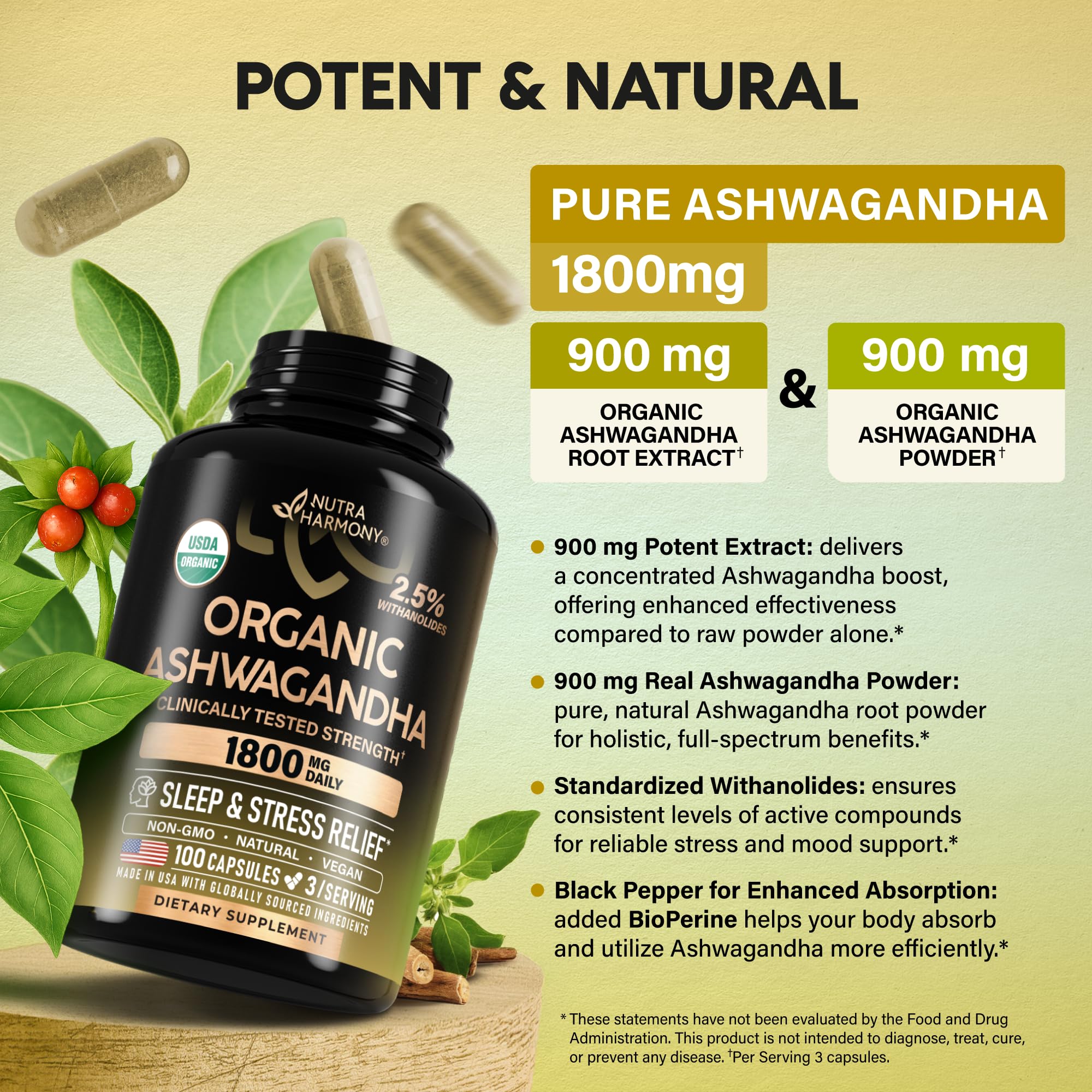 NutraHarmony bottle label emphasizes USA-made production.