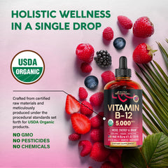 NUTRAHARMONY B12 drops berry flavor vial, inviting taste while supporting mood and focus.