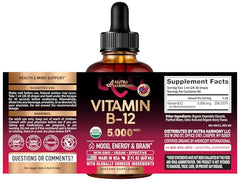 NutraHarmony B12 drops pour with berry flavor visible