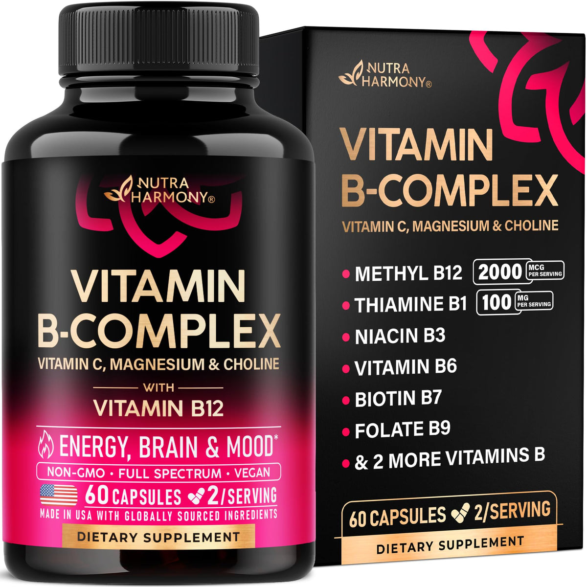 NUTRAHARMONY B-Complex capsules for daily energy support and balanced mood.